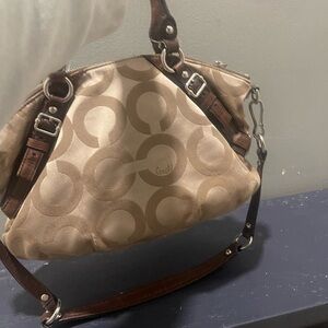 Coach Signature Tan and Brown Shoulder Bag